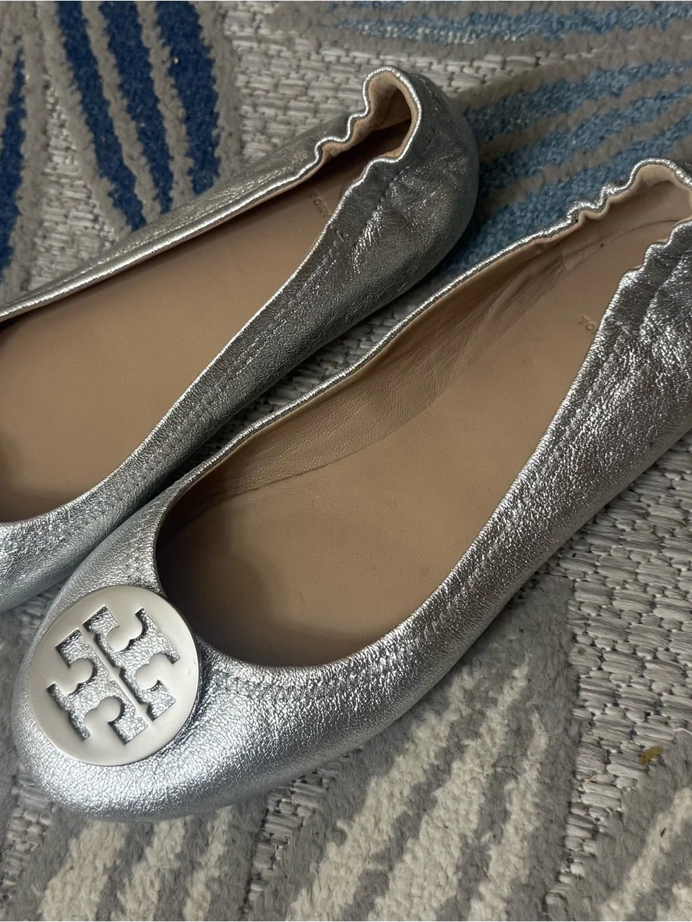Tory Burch Metallic Silver Reva Ballet Flats